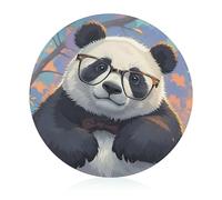 Planche à découper panda avec tête inclinée, bloc à découper rond en verre trempé, planche à découper unique pour pizza, légumes, fruits, fromage et charcuterie