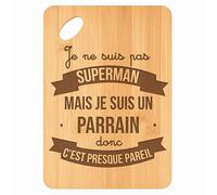 Planche à découper Parrain Super-Héros - Plateau Apéro en Bambou Cadeau Gravé pour Homme Cuisine Barbecue