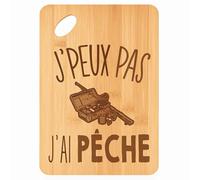 Planche à Découper Pêche Boite de Pêche j'Peux Pas - Plateau Apéro en Bambou Cadeau Gravé pour Homme Femme Cuisine Barbecue