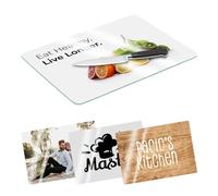 Planche à découper personnalisée en verre trempé avec surface lisse, impression bord à bord, résistante à la chaleur, durable, photo personnalisée (taille L)