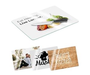 Planche à découper personnalisée en verre trempé avec surface lisse, impression bord à bord, résistante à la chaleur, durable, photo personnalisée (taille L)