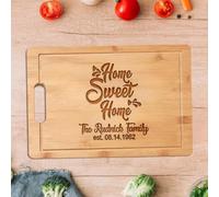 Planche à découper personnalisée Home Sweet Home - Planche à fromage gravée personnalisée pour couples, parents, jeunes mariés, pendaison de crémaillère, première maison, nouvel appartement