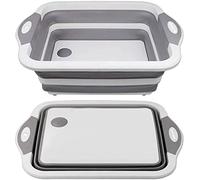 Planche à découper pliable - Planche à découper multifonction, égouttoir de lavabo et bol à laver, bouchon d'égouttement, ciseaux de cuisine portable pour camping, pique-nique, barbecue (grise)