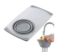 Planche à découper pliable pour évier - Outil de cuisine portable avec panier de vidange extensible et plateau à pâtes multifonction pour la préparation des aliments et un nettoyage facile