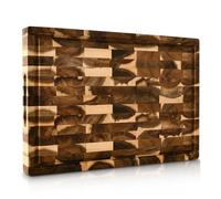 Planche à découper pro en bois de bout d’acacia massif - rigole à jus, poignées & pieds antidérapants - épaisse, durable, 40x27,5x3,5 cm - coffret cadeau de luxe - KAAMUT®
