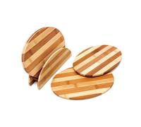 Relaxdays Planches à découper, bambou, 0,5 x 25 x 18 cm, lot de 4 planchettes petit-déjeuner, rayés avec support, nature