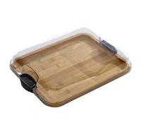 Planche à découper réversible en bambou 2 en 1 - avec couvercle transparent à verrouillage et poignées noires pour légumes, fruits, charcuterie et en-cas