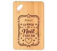Planche à découper Robert Magie de noël Rectangle - Plateau Apéro en Bambou Cadeau Noël Gravé Collègue Cuisine Barbecue