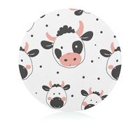 Planche à découper ronde en verre trempé imprimé vache dessin animé planche à découper unique pour pizza, légumes, fruits, fromage et charcuterie