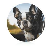 Planche à découper ronde en verre trempé pour chiot, motif Boston Terrier, planche à découper unique pour pizza, légumes, fruits, fromage et charcuterie