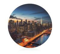Planche à découper ronde en verre trempé pour pizza, légumes, fruits, fromage et charcuterie Motif paysage de New York