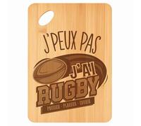 Planche à découper Rugby Pousser Plaquer Courir J'peux pas - Plateau Apéro en Bambou Cadeau Gravé pour Homme Femme Cuisine Barbecue