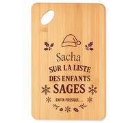 Planche à découper Sacha Liste des enfants sages - Plateau Apéro en Bambou Cadeau Noël Gravé Collègue Cuisine Barbecue