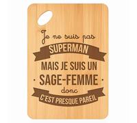 Planche à découper Sage-Femme Super-Héros - Plateau Apéro en Bambou Cadeau Gravé Collègue Homme Métier Cuisine Barbecue