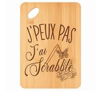 Planche à découper Scrabble J'peux pas - Plateau Apéro en Bambou Cadeau Gravé pour Homme Femme Cuisine Barbecue