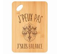 Planche à découper Signe Balance Astrologie J'peux pas - Plateau Apéro en Bambou Cadeau Gravé pour Homme Femme Cuisine Barbecue