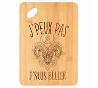 Planche à découper Signe Bélier Astrologie J'peux pas - Plateau Apéro en Bambou Cadeau Gravé pour Homme Femme Cuisine Barbecue