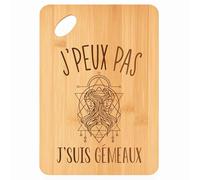 Planche à découper Signe Gémeaux Astrologie J'peux pas - Plateau Apéro en Bambou Cadeau Gravé pour Homme Femme Cuisine Barbecue