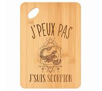 Planche à découper Signe Scorpion Astrologie J'peux pas - Plateau Apéro en Bambou Cadeau Gravé pour Homme Femme Cuisine Barbecue
