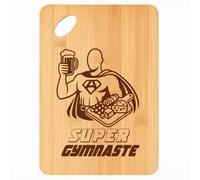 Planche à découper Super Gymnaste - Plateau Apéro en Bambou Cadeau Gravé Collègue Homme Métier Cuisine Barbecue