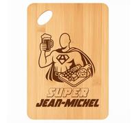 Planche à découper Super Jean-Michel - Plateau Apéro en Bambou Cadeau Gravé pour Homme Cuisine Barbecue