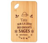 Planche à découper Tata Liste des enfants sages - Plateau Apéro en Bambou Cadeau Noël Gravé Collègue Cuisine Barbecue
