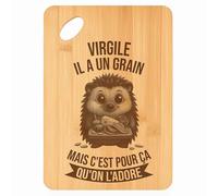 Planche à découper Virgile Hérisson Grain - Plateau Apéro en Bambou Cadeau Gravé pour Homme Cuisine Barbecue