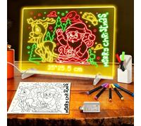 Planche à dessin à LED, tableau acrylique lumineux avec 10 modes d'éclairage, 14 stylos colorés, grande taille 35 x 25 cm avec adaptateur, tableau d'affichage LED magique avec support et chaîne de