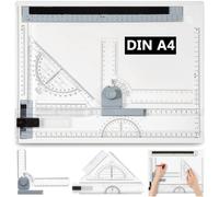 Planche à dessin A4, table à dessin multifonction professionnelle Din A4 avec rapporteur réglable, double système de guidage et équerre en L rotative pour étudiants, architectes, designers