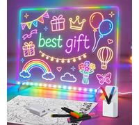 Planche à dessin LED lumineuse pour enfants avec 8 couleurs et 6 modes - 35 x 25 cm - En acrylique - Avec adaptateur pour tableau à peindre, mémo, publicité, veilleuse, décoration murale (Rouge)