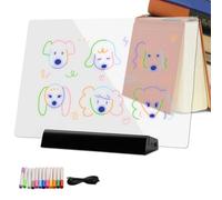 Planche à dessin LED multicolore - Tableau lumineux effaçable à sec avec 12 stylos, lampe de lecture plate pour l'école, le bureau à domicile, les enfants, outil d'apprentissage et de dessin créatif