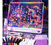 Planche à dessin LED pour enfants, planche à gribouiller lumineuse rechargeable de 40,6 cm avec 8 couleurs et 7 modes d'éclairage, support renforcé, bloc-notes néon facile à nettoyer