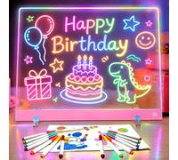 Planche à dessin LED rechargeable en acrylique avec 4 modes d'éclairage, 35 × 26 cm, tableau à DEL réinscriptible pour enfants, comprend 14 marqueurs, jouet cadeau pour enfants (rose)
