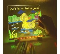 Planche à dessin lumineuse à DEL avec support, tableau lumineux en acrylique pour écrire et dessiner, message lumineux alimenté par USB avec 7 marqueurs colorés (taille M, 20 x 20 cm)