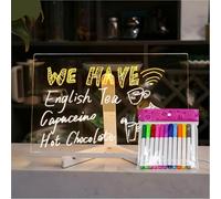 Planche à dessin magique à LED, surface d'écriture en acrylique illuminée avec 12 stylos de couleur, affichage de bureau avec support pour écoles, cafés, bureaux à domicile (20 x 30 cm)