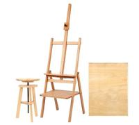 Planche à dessin portable en bois avec support pliable et tiroir - Kit de peinture à l'huile (rond, chevalet + tabouret)