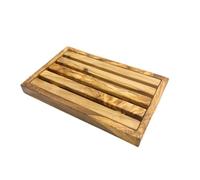 Planche à Pain Artisanale en Bois d’Olivier - Avec Plateau à Miettes, Finition Naturelle et Élégante 27 cm / 20 cm / 3cm
