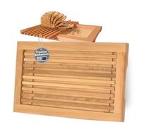 Planche à pain fabriquée en UE avec grille ramasse-miettes et poignées en bois de hêtre huilé - 40 x 25 cm - Planche à découper pour pain, baguettes et petits pains, planche de service, huilée et