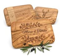 Planche à petit-déjeuner personnalisée en bois d'olivier - Planche à découper de qualité supérieure avec gravure comme cadeau personnalisé (Floral)