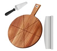 Planche à Pizza en Bois d'acacia 30cm TJ POP Planche à Pizza avec Coupe-pizza et épluche-pizza, Planche à Découper Ronde pour la Pizza, Plateau de Service pour la Cuisson de Pizzas Maison
