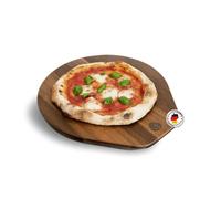Planche à pizza en bois d'acacia BURNHARD® Polyvalente, poignée ergonomique, surface de service 33,5 cm, facile à entretenir, idéale pour pizza, tarte flambée, pain - Planche en bois authentique