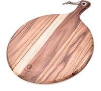 Planche à pizza en bois d'acacia - Plateau de service - Spatule à pizza - Plateau de transfert rond - Pelle à gâteau pour déplacer des pizzas, des biscuits, des gâteaux, du pain, 56 x 34 x 1,3 cm