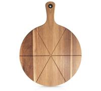 Planche à pizza en bois - Orion - 43,5x32 cm - Bois d'acacia - Rainures pour 6 parts - Réversible - Poignée longue