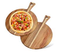 Planche à Pizza, Lot de 2 Assiettes à Pizza en Bois, Assiette Pizza, Planche a Decouper Bois, Assiette à Pizza pour Pizza, Planche à Découper Ronde, Plateau Léger avec Poignées, 30,4 X 40,6 cm