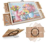 Planche à puzzle 2 en 1 de 1000 pièces avec fonction d'inclinaison et de rotation, environ 76,6 x 57 cm, table à puzzle réglable avec 4 tiroirs et couvercle transparent, cadeau pour maman