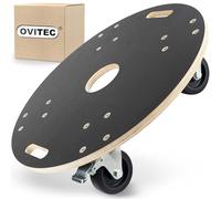 Planche à roulettes Ovitec ronde pour charges lourdes | Roues extra silencieuses | Capacité de charge de 400 kg | Diamètre de 57 cm | Bois de haute qualité | Avec 2 freins et poignées de transport