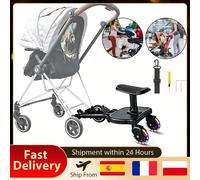 Planche à roulettes réglable pour poussette, planche universelle pour poussette avec siège, support de pédale auxiliaire 360° ° Planche à roulettes anti-dérapante avec roues lumineuses rotatives Noir