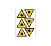 Planche A4 6 Stickers Danger - Danger Laser RAYONNANT - Dimensions : 80 x 70 mm l'Adhesif - Autocollant - Protextion Anti-UV