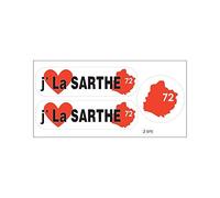 Planche A4 de stickers Département 72 j'aime La Sarthe autocollant adhésif
