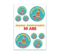 Planche A4 De Stickers Joyeux Anniversaire 30 Ans ? E59